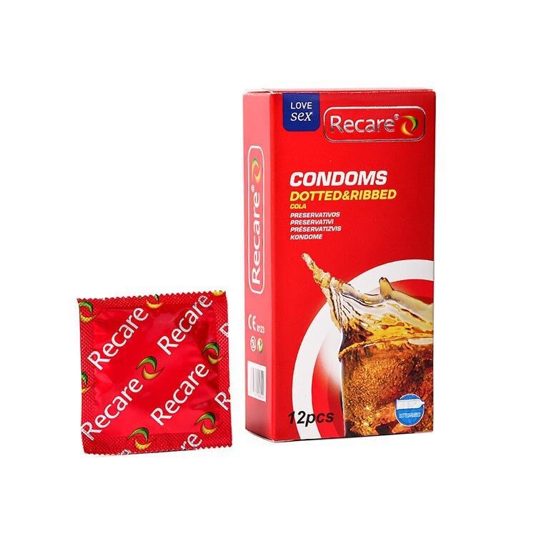 Презервативи Recare Cola Dotted&Ribbed Condoms 12 шт, з пухирцями та ребрами, аромат: Кола - зображення 1