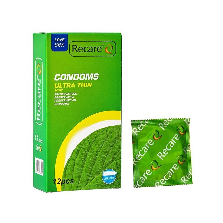 Презервативи Ultra Thin Mint Condoms Recare 12 шт, ультратонкі, аромат: м'ята - зображення 1