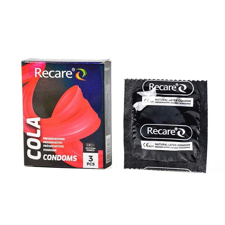 Презервативи Holographic Recare Cola Dotted&Ribbed Condoms 3 шт, з пухирцями і ребрами, аромат: Кола - зображення 1
