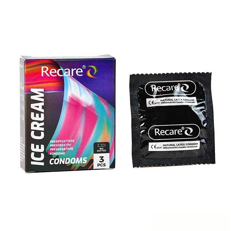 Презервативи Holographic Recare Ice Cream Big Dotted Condoms 3 шт, з пухирцями, аромат: морозиво - зображення 1