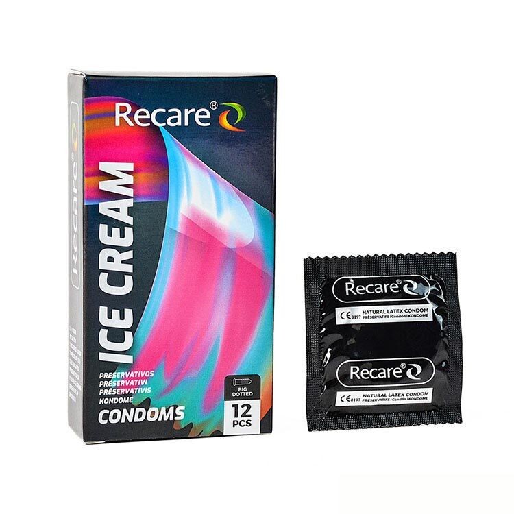 Презервативи Holographic Recare Ice Cream Big Dotted Condoms 12 шт, з пухирцями, аромат: морозиво - зображення 1