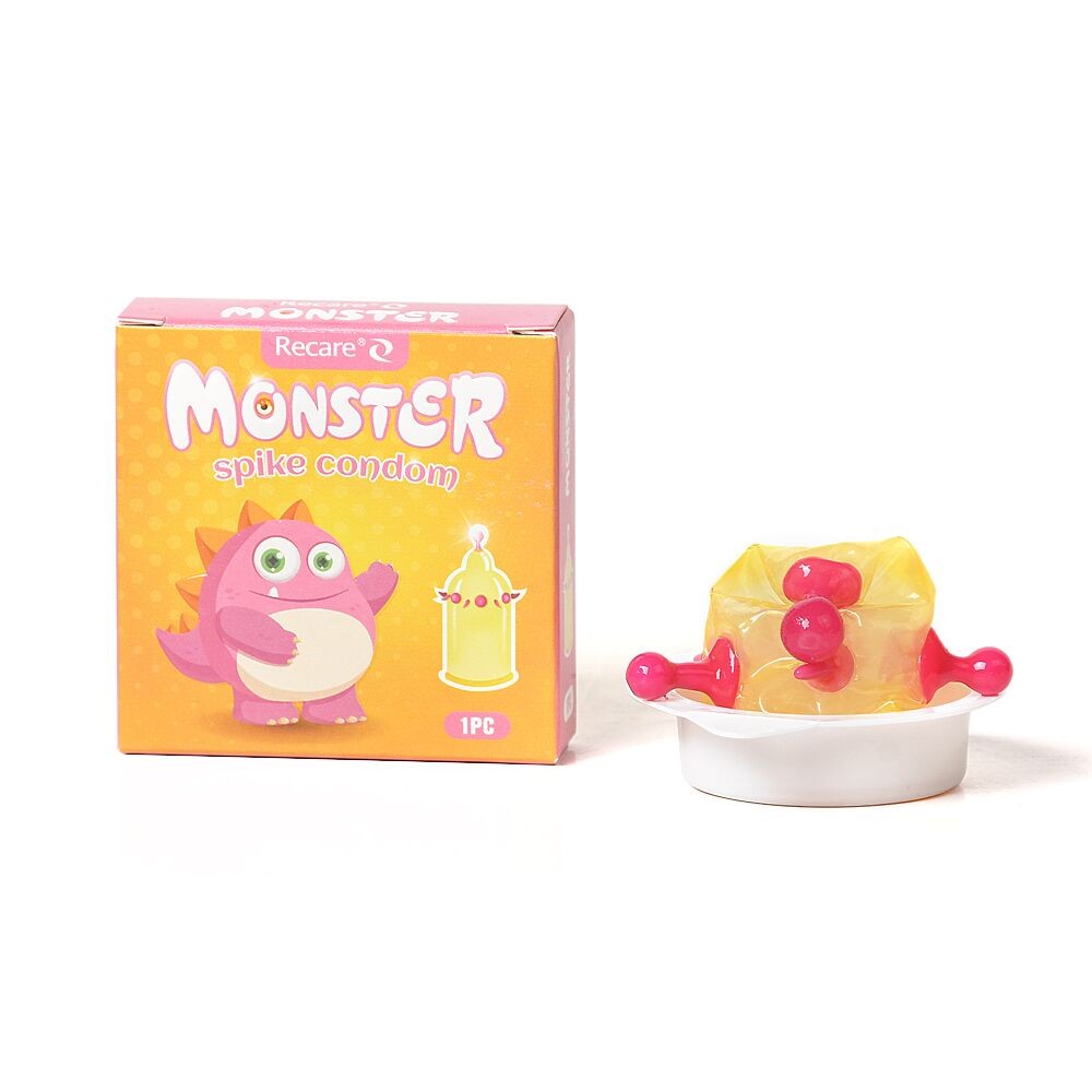 Насадка на член Recare Pink Monster Spike Condom (презерватив з кульками та вусиками) - зображення 1