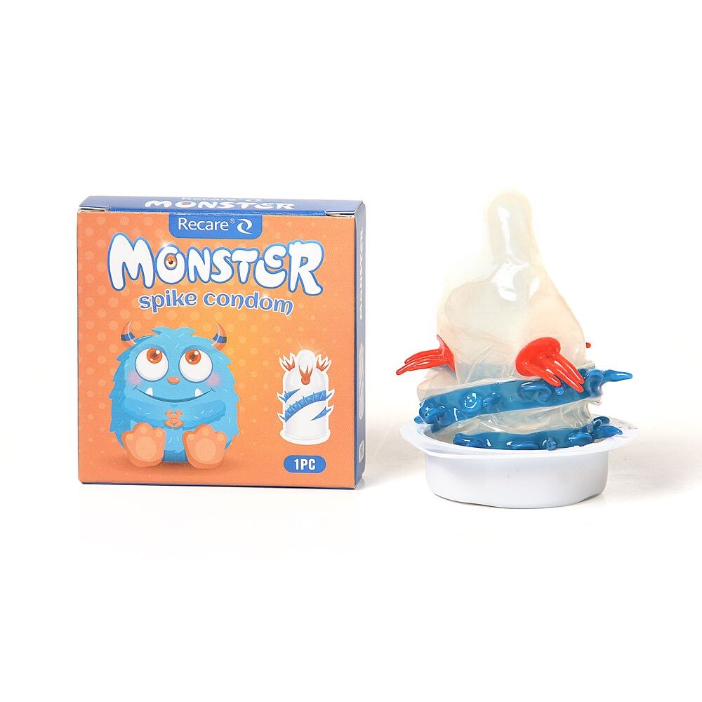 Насадка на член Recare Blue Monster Spike Condom (презерватив з вусиками та спіраллю шипів) - зображення 1