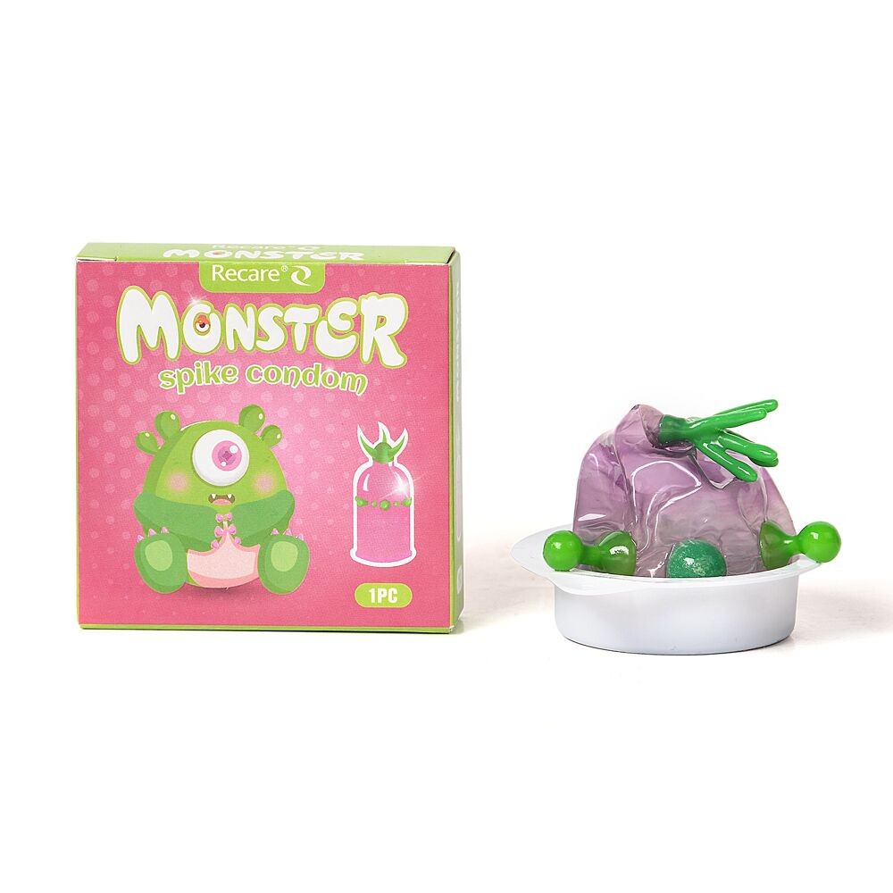 Насадка на член Recare Green Monster Spike Condom (презерватив з рядом кульок і вусиками на кінчику) - зображення 1