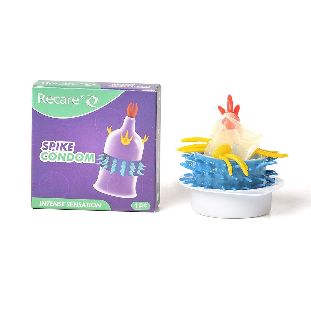 Насадка на член Recare Spike Condom Purple (презерватив з вусиками та рядами шипів) - зображення 1