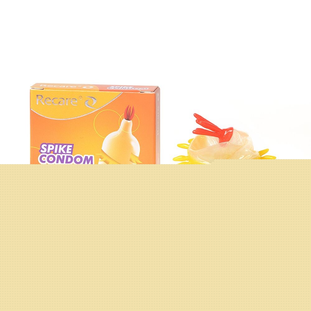 Насадка на член Recare Spike Condom Yellow (презерватив з вусиками та спіраллю шипів) - зображення 1