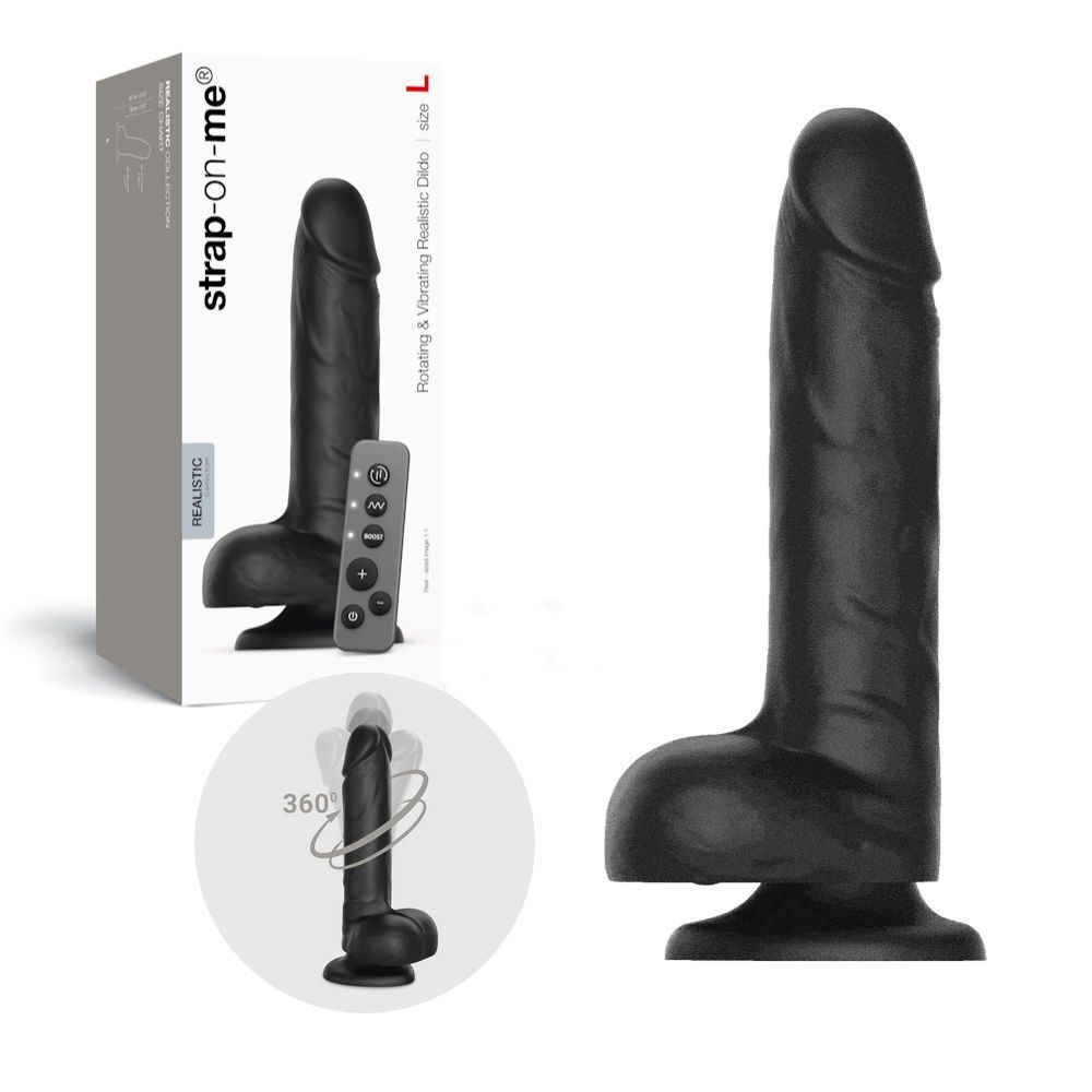 Фалоімітатор з вібрацією та ротацією Strap-On-Me Rotating & Vibrating Realistic Dildo – L – Black - зображення 1