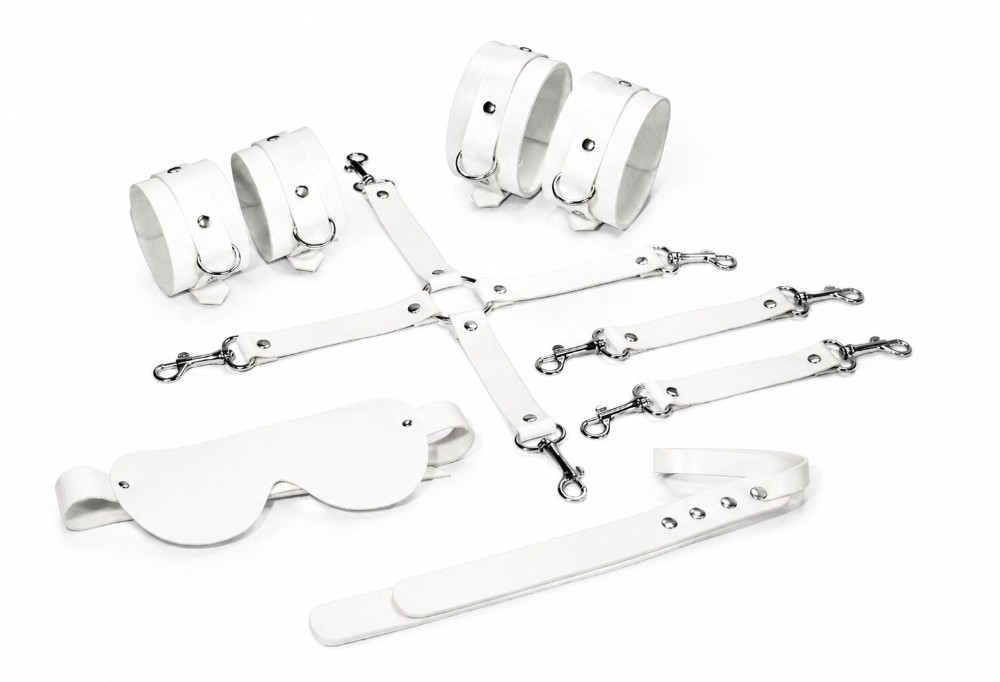 Набір Feral Feelings BDSM Kit 5 White, наручники, поножі, хрестовина, маска, падл - зображення 1