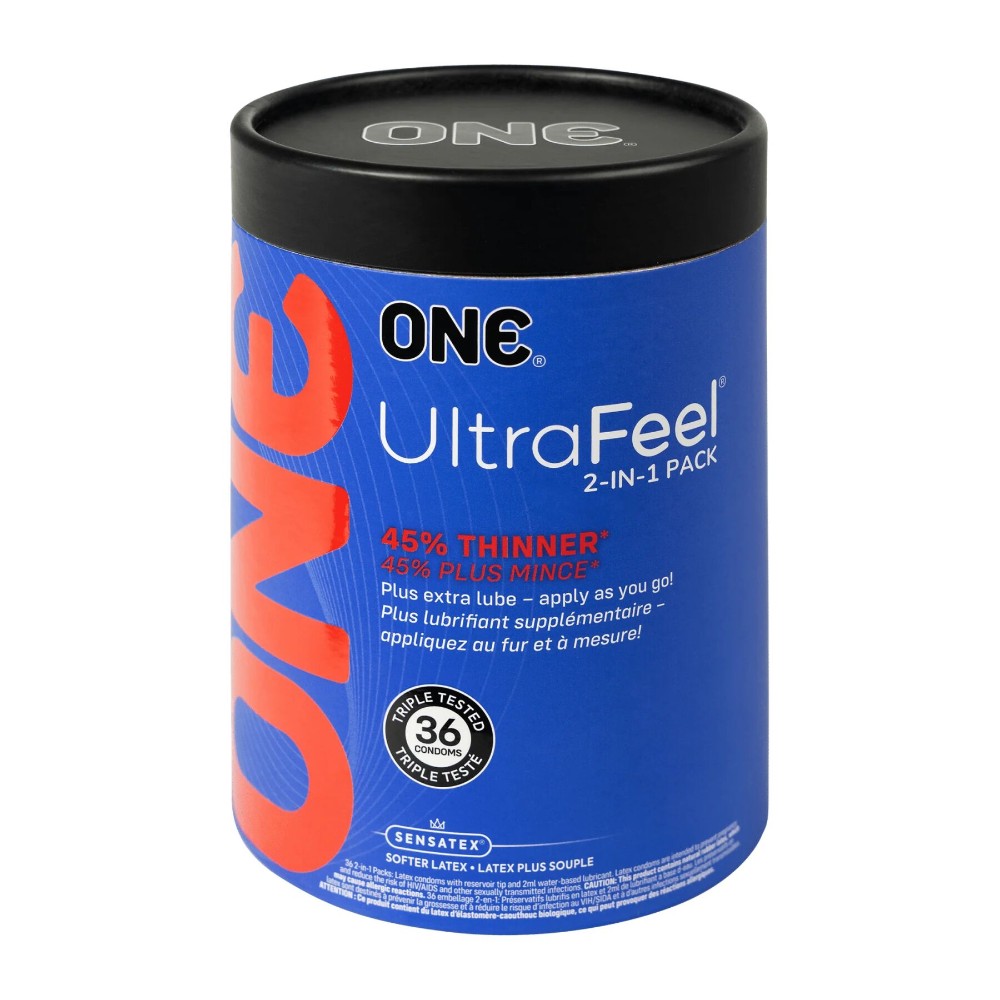 Презервативи ONE Ultra Feel, ультратонкі, з додатковою змазкою, 36 шт, подарункове паковання-тубус - зображення 1