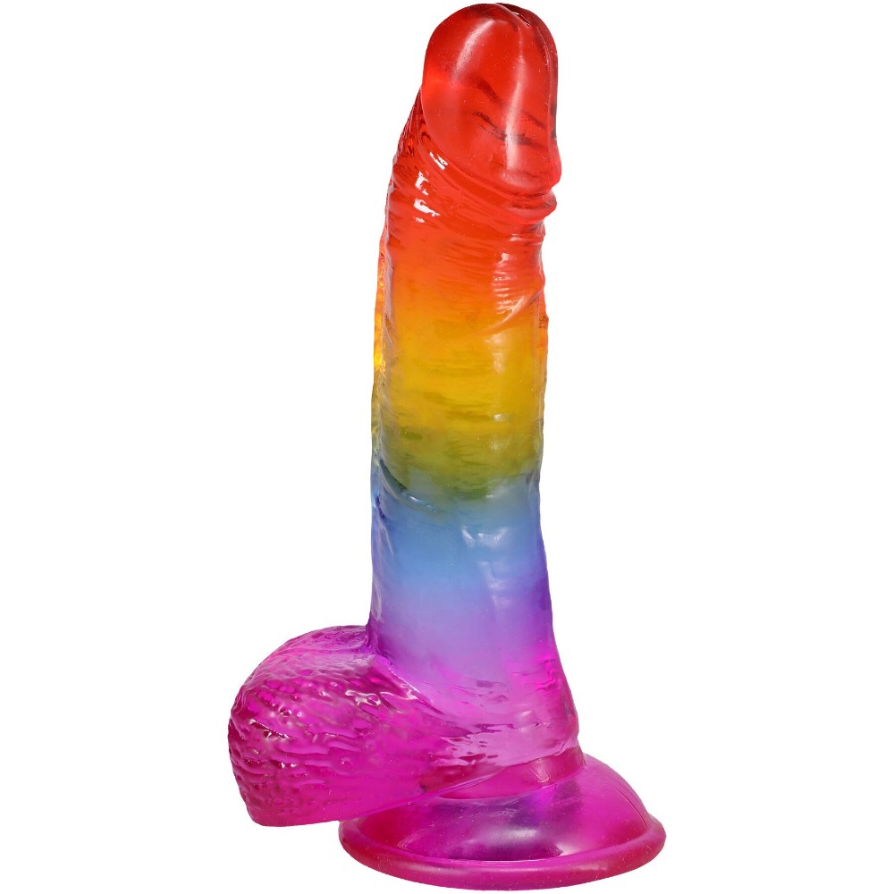 Фалоімітатор Doc Johnson Crystal Jellies - Realistic cock with balls 8.5 Inch - Rainbow - зображення 1