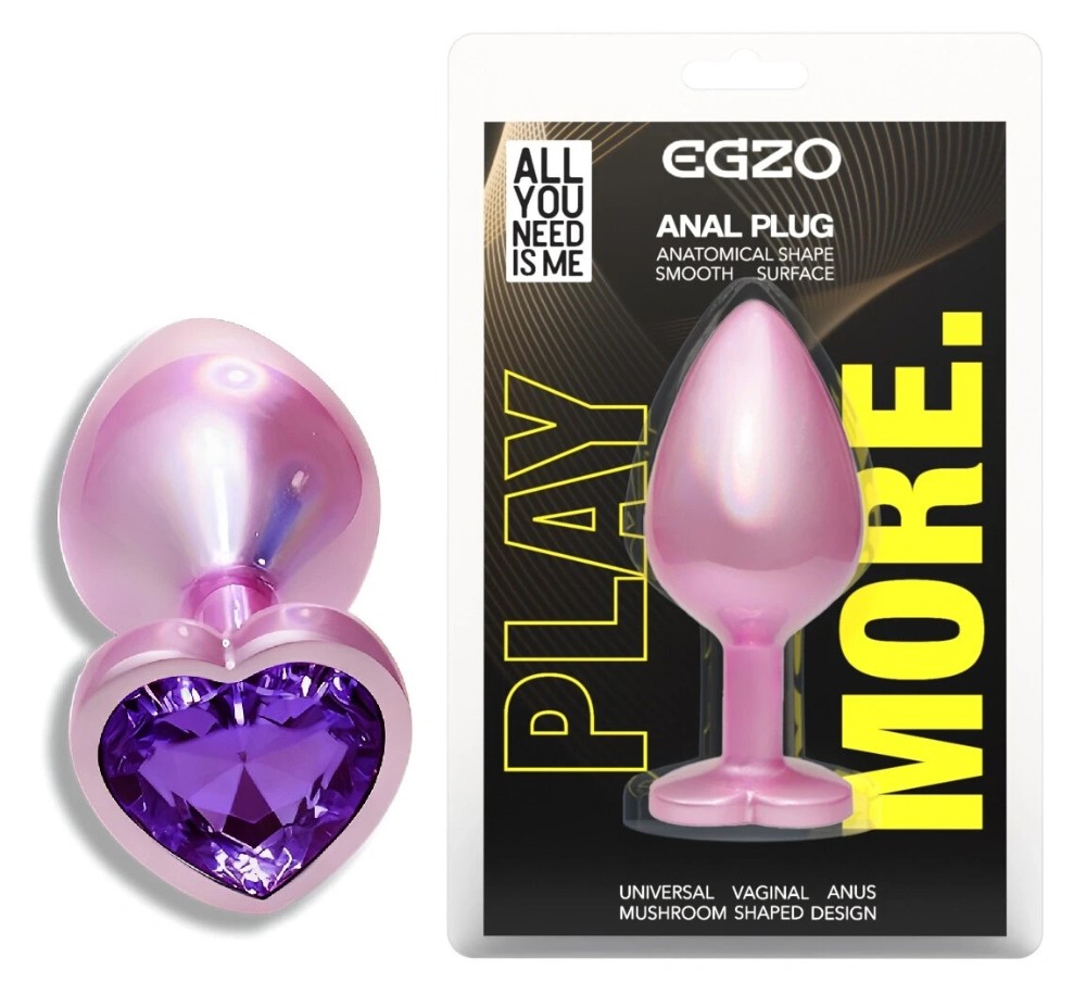 Анальная пробка EGZO Pink Perl Heart Plug S с фиолетовым кристаллом, розовая - зображення 1