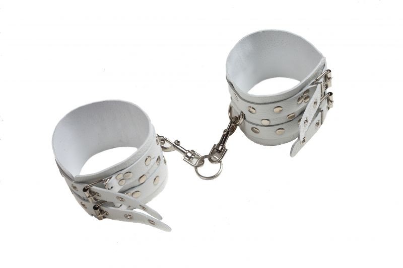 Оковы Leather Double Fix Leg Cuffs, White - зображення 1