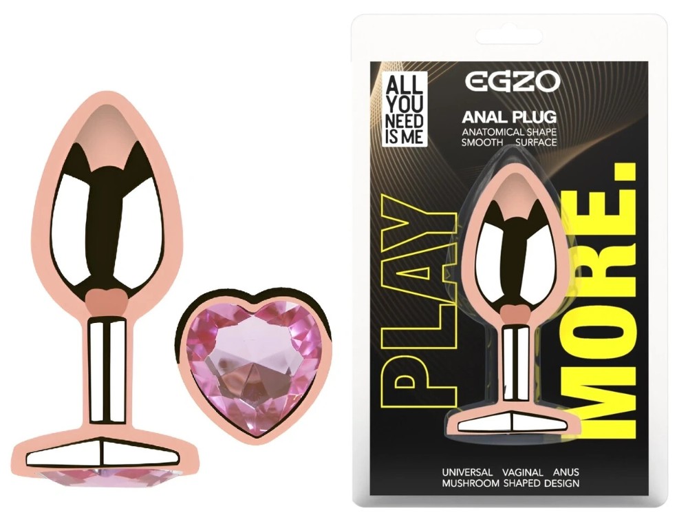 Анальная пробка EGZO Rose Gold Heart Plug M, из нержавеющей стали с розовым кристаллом - зображення 1