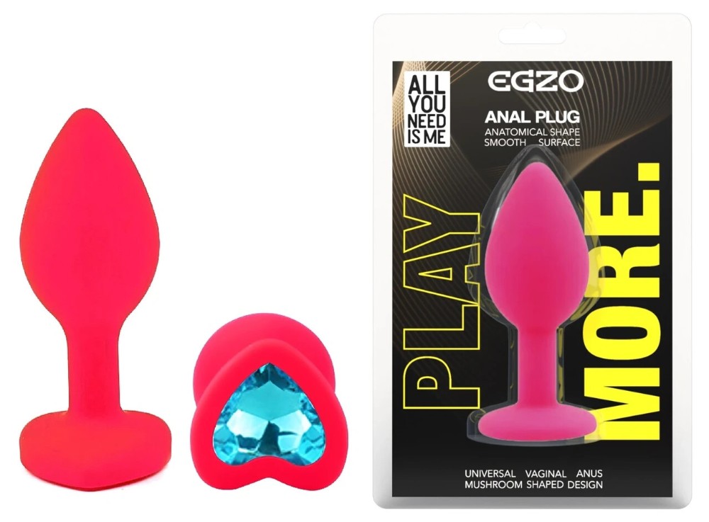 Анальный плаг EGZO Pink Heart Plug, анальная пробка с кристаллом, розовый медицинский силикон, S - зображення 1