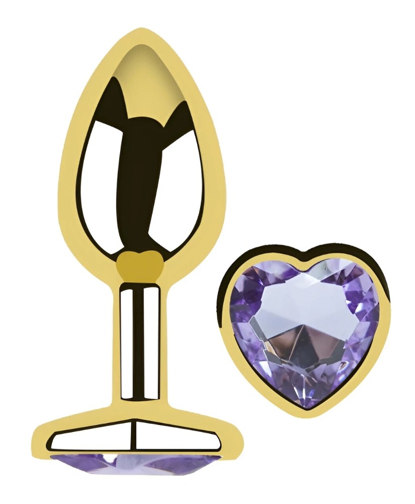 Анальная пробка Egzo Gold Heart Plug Amethyst S с кристаллом, золотой металл - зображення 1
