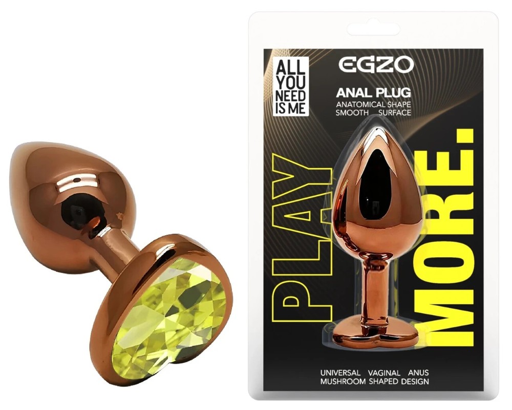 Анальный плаг с кристаллом EGZO Dark Gold Heart Plug Lime, металлический, размер S - зображення 1