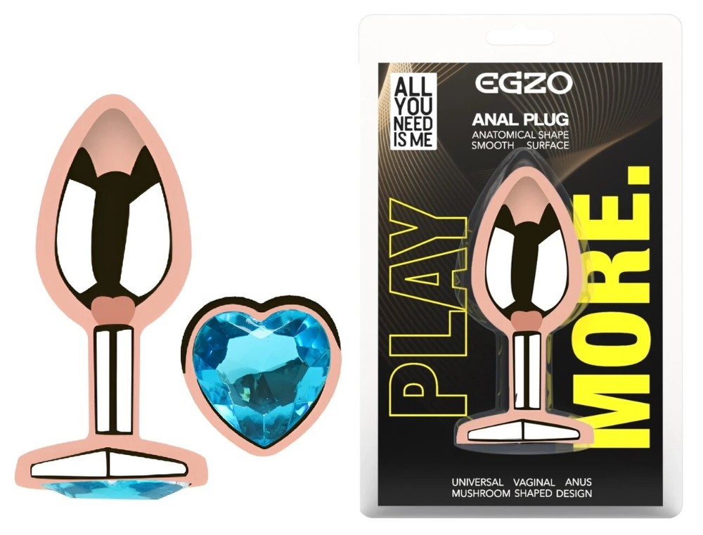 Анальная пробка EGZO Rose Gold Heart Plug Aqua M из нержавеющей стали с кристаллом - зображення 1