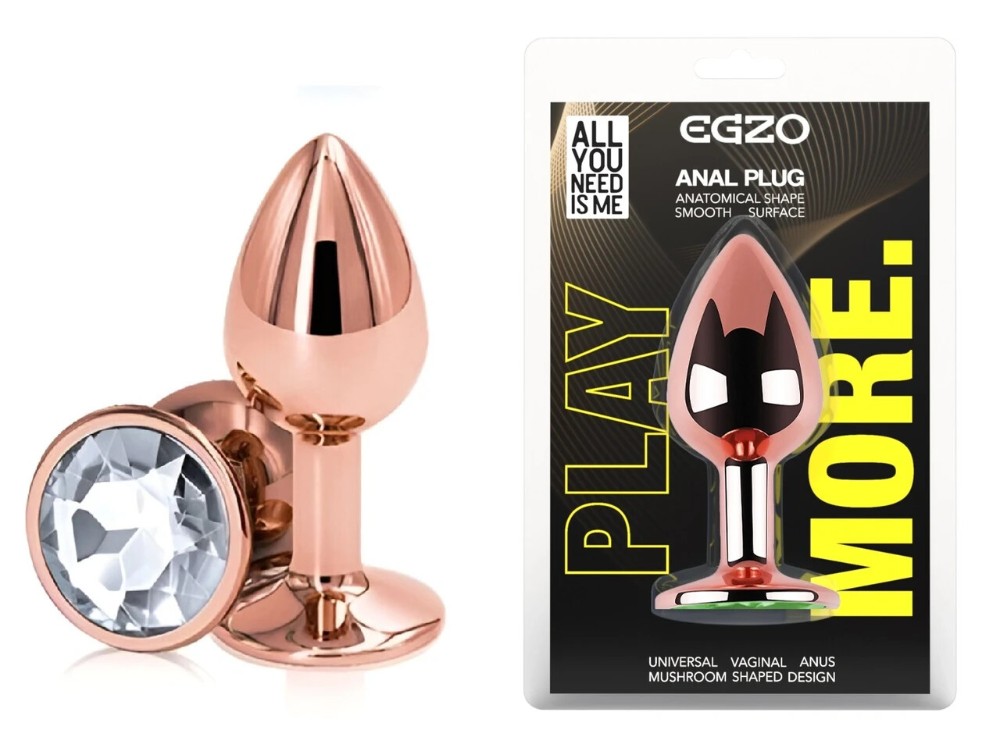 Анальная пробка EGZO Rose Gold с прозрачным кристаллом, нержавеющая сталь, S - зображення 1