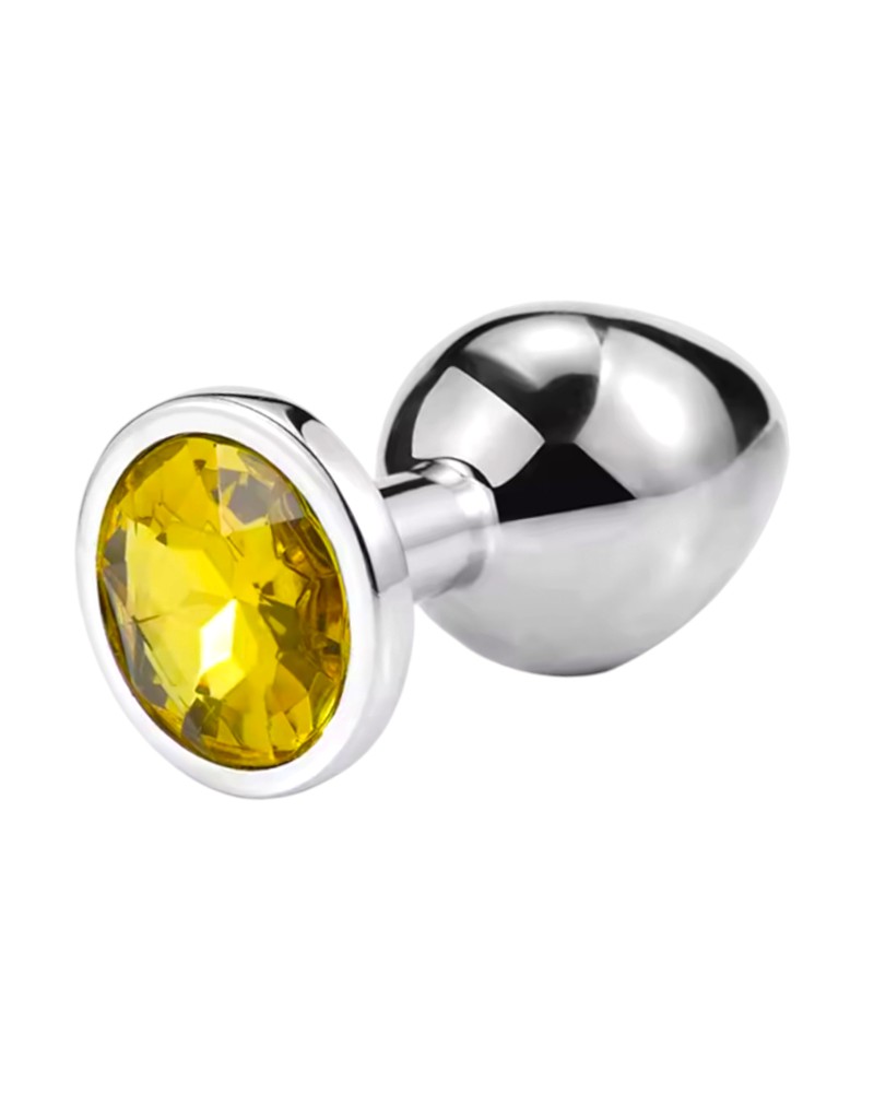 Металлическая анальная пробка Silver, yellow crystal размер М - зображення 1
