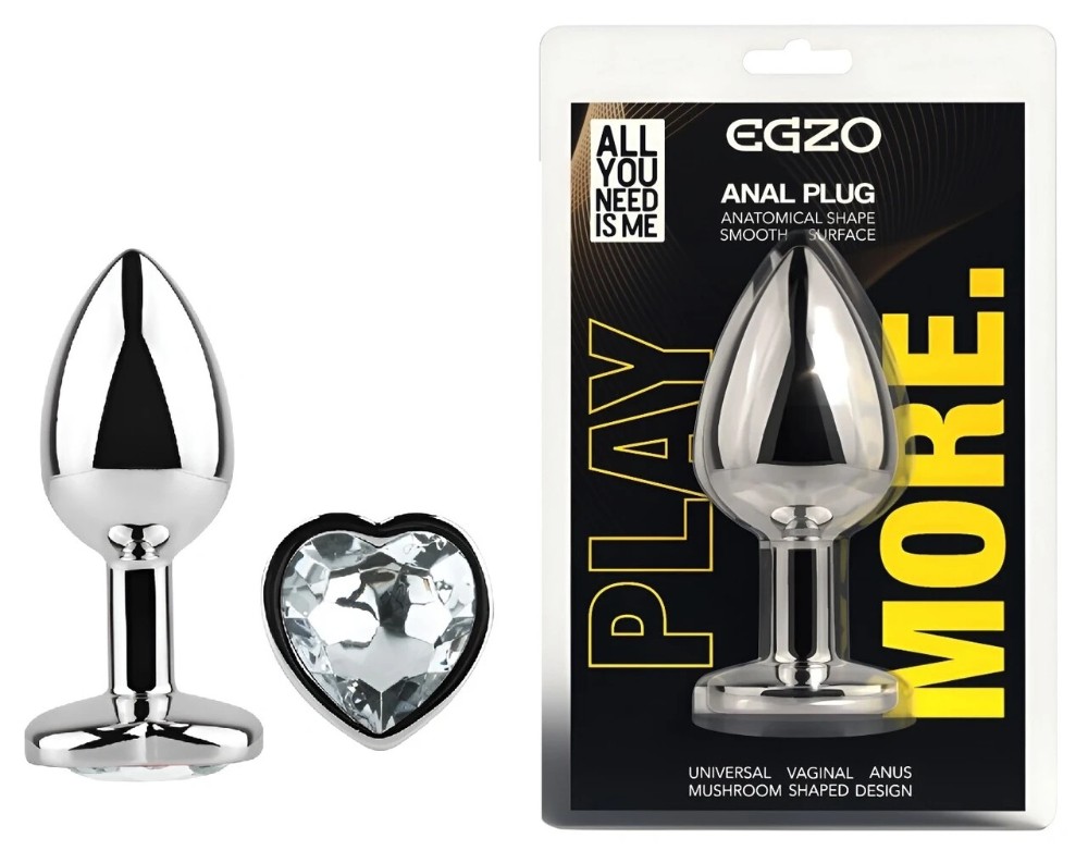 Анальная пробка EGZO Silver Heart Plug S серебристая с кристаллом в форме сердца - зображення 1