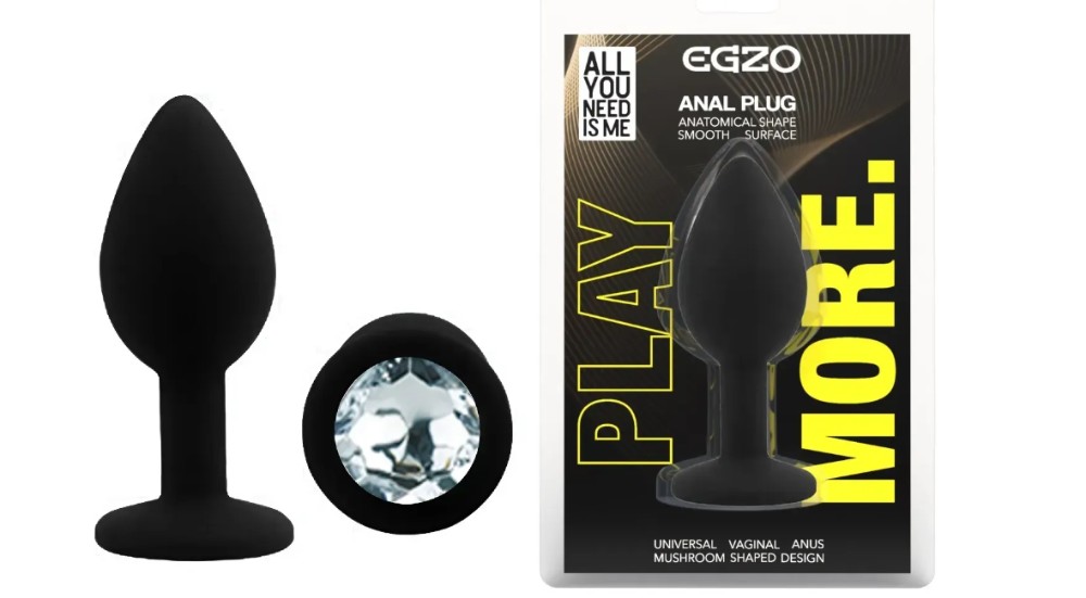 Силиконовая анальная пробка EGZO - Silicone Black Round Plug Clear, size S - зображення 1
