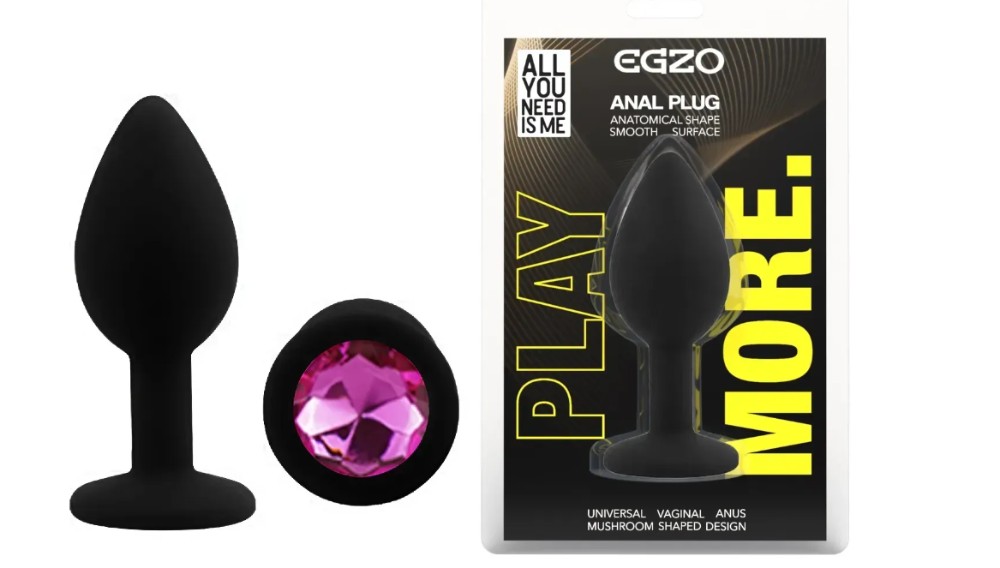 Силиконовая анальная пробка EGZO - Silicone Black Round Plug Rose, size S - зображення 1