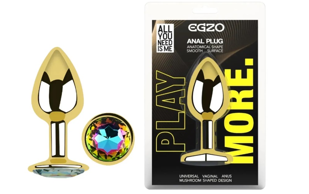 Анальная пробка с кристаллом EGZO - Gold Round Plug Rainbow size S - зображення 1