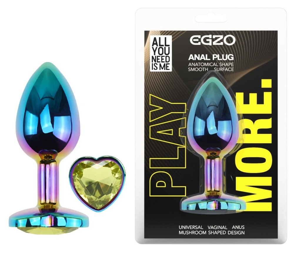 Анальная пробка EGZO Multicolor Heart Plug Lime S с кристаллом, медицинская сталь - зображення 1