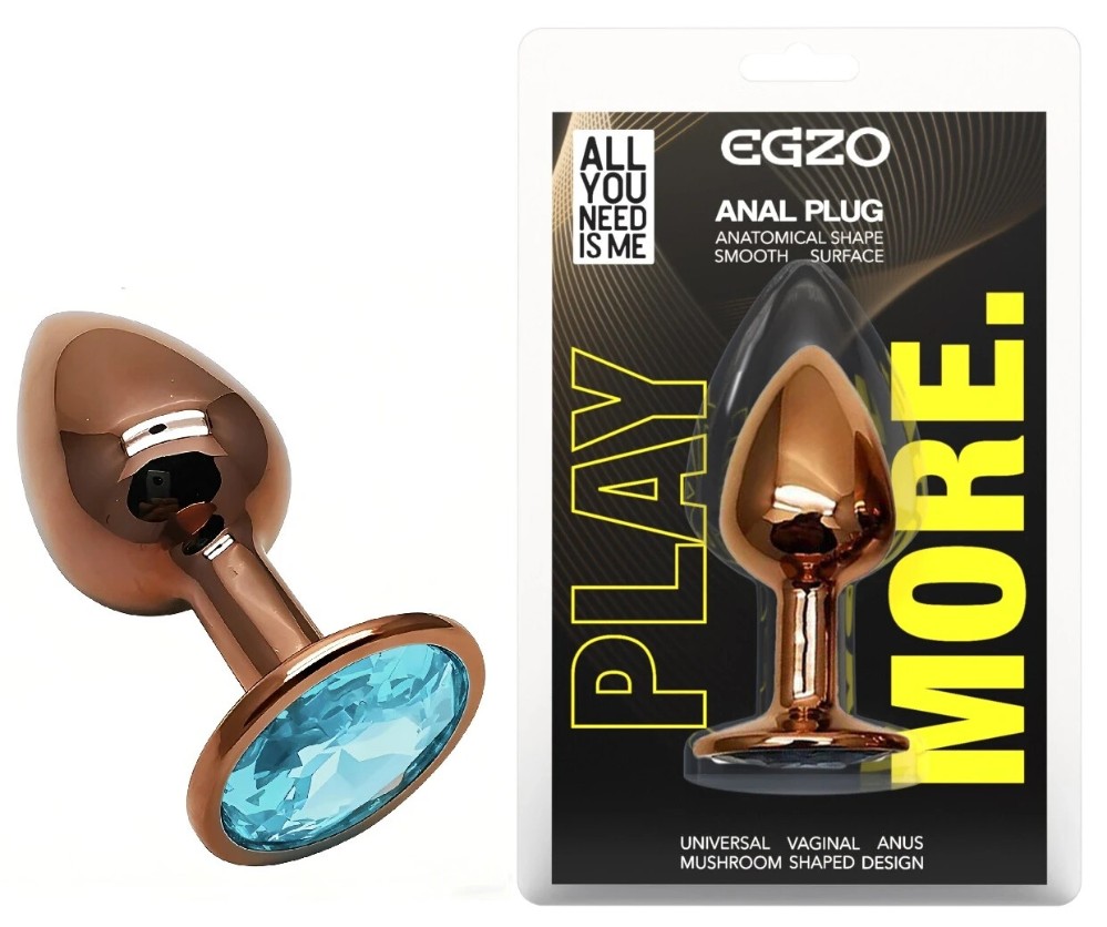 Анальная пробка EGZO Dark Gold Aqua S с кристаллом, металлическая, гладкая, анатомическая - зображення 1