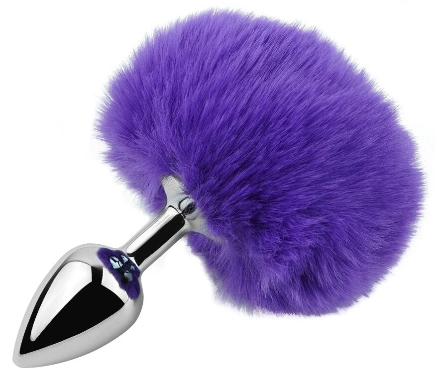 Анальная пробка EGZO Bunny Tail Plug S из медицинской нержавеющей стали с фиолетовым хвостиком - зображення 1