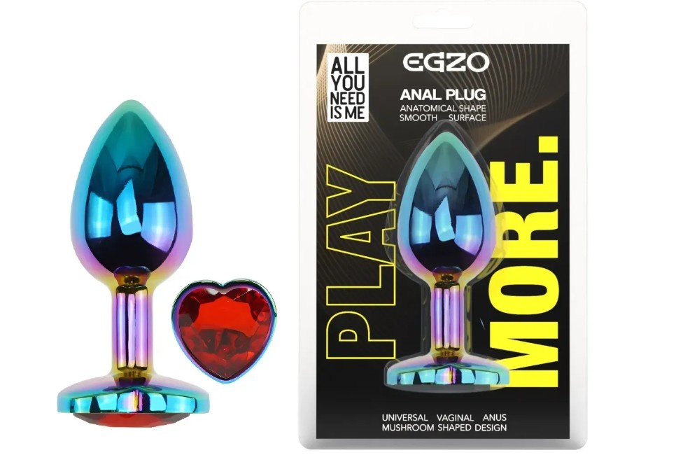 Анальная пробка с кристаллом EGZO - Multicolor Heart Plug Red size S - зображення 1