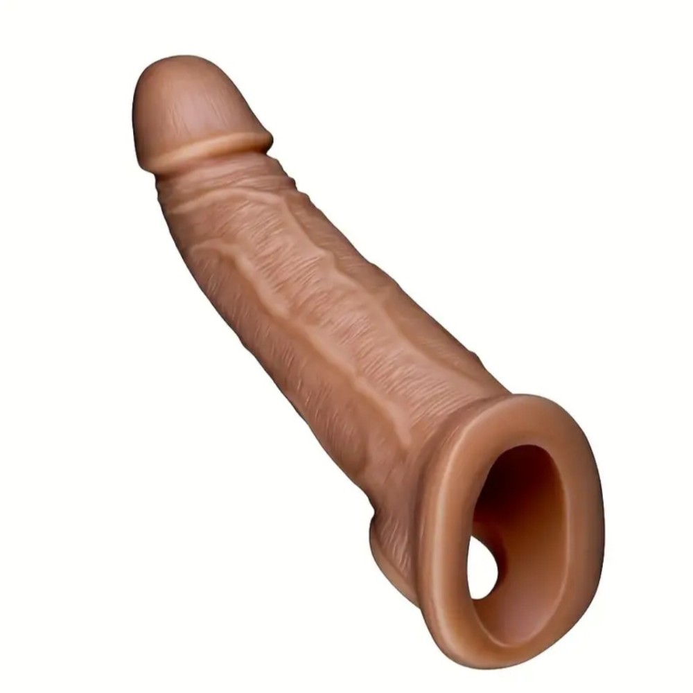 Реалистичная закрытая насадка на пенис "Penile condom", brown - зображення 1