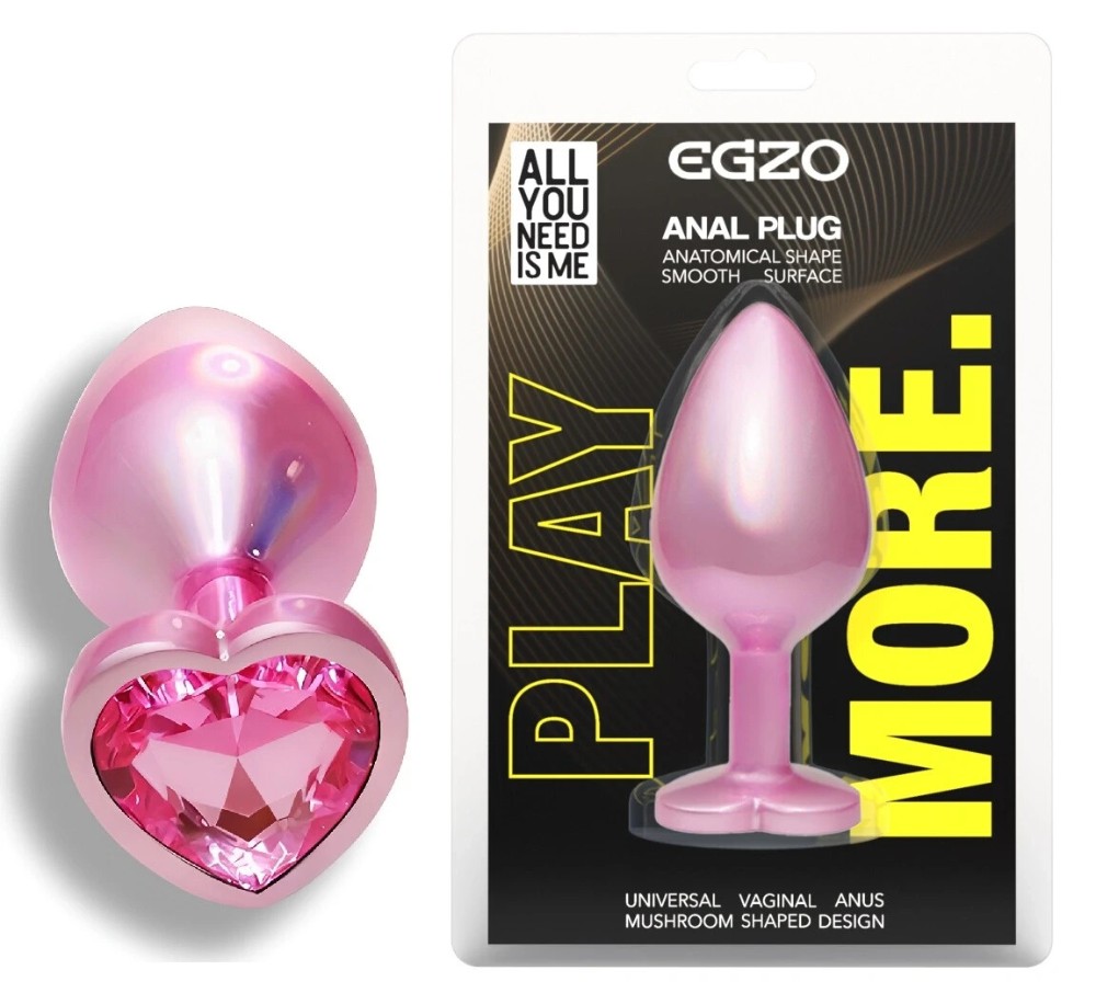Анальная пробка EGZO Pink Perl Heart Plug S розовая металлическая с кристаллом - зображення 1