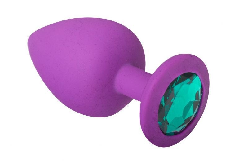 Анальная пробка силиконовая со стразом Purple Silicone Emerald, M - зображення 1