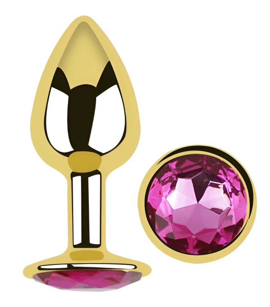 Анальная пробка EGZO Gold Round Plug Rose S с розовым кристаллом из медицинской стали - зображення 1