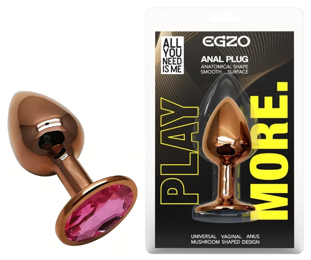 Анальная пробка EGZO Dark Gold Rose S с кристаллом, медицинская сталь, гладкая - зображення 1