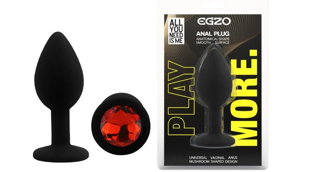 Силиконовая анальная пробка EGZO - Silicone Black Round Plug Red, size S - зображення 1