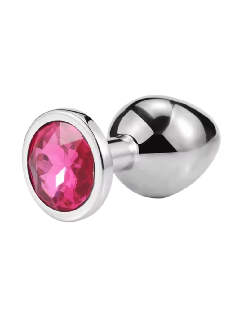 Металлическая анальная пробка Silver, pink crystal, размер М - зображення 1