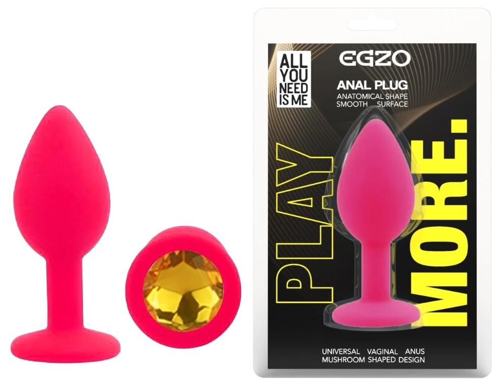 Анальная пробка EGZO Silicone Pink S с красным кристаллом, розовая силиконовая - зображення 1