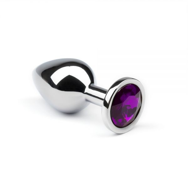 Металлическая анальная втулка с фиолетовым кристаллом Silver Amethyst, L - зображення 1