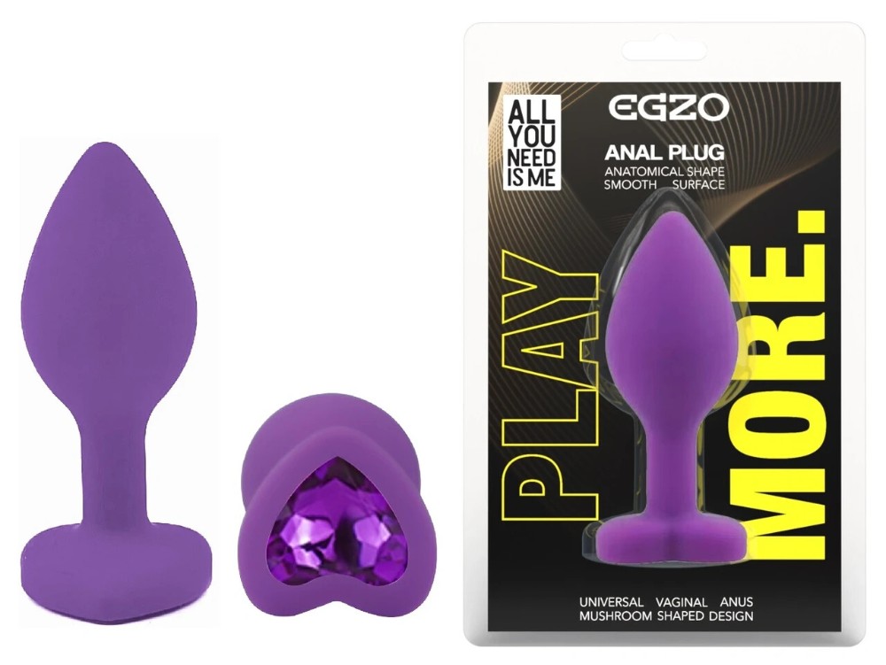 Анальная пробка EGZO Violet Heart Plug S с кристаллом, фиолетовая, силиконовая - зображення 1