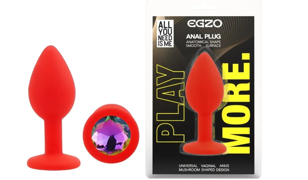 Силиконовая анальная пробка EGZO - Silicone Red Round Plug Rainbow, size S - зображення 1