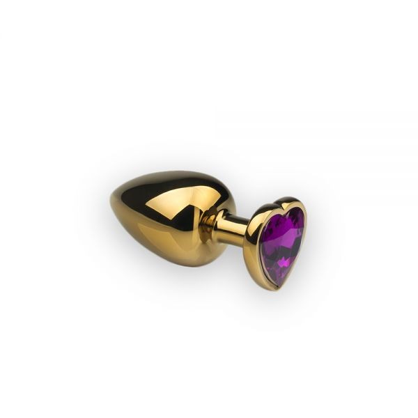 Золотая анальная пробка с кристаллом Gold Heart Amethyst, M - зображення 1