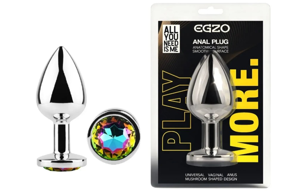 Анальная пробка с кристаллом EGZO - Silver Round Plug Rainbow size S - зображення 1
