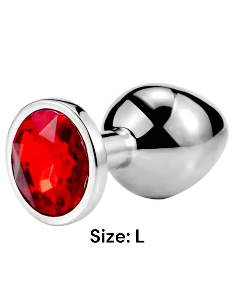 Металлическая анальная втулка Silver, red crystal размер L - зображення 1