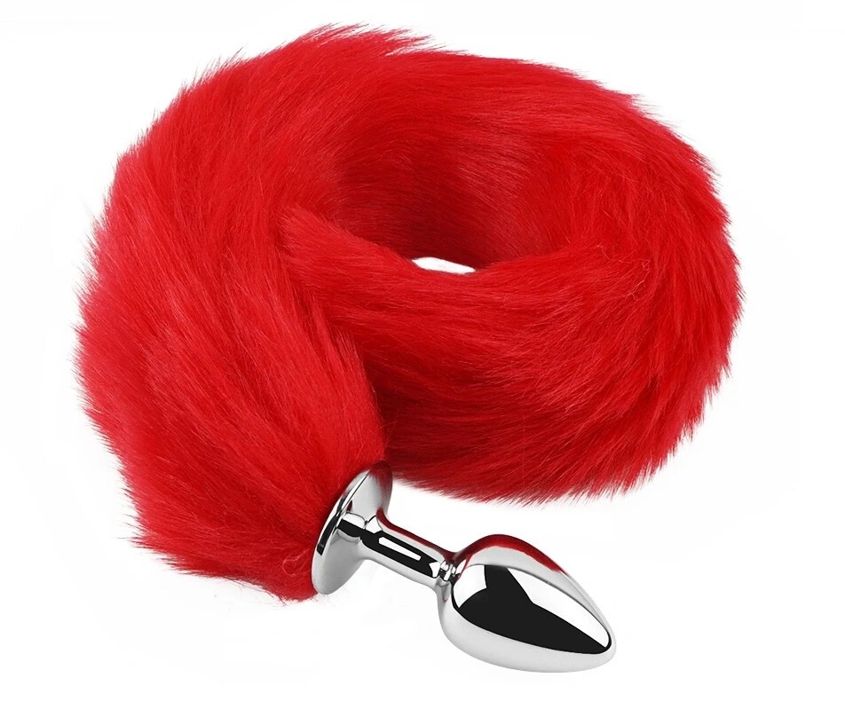 Анальная пробка EGZO Fox Tail Silver Plug S Red, металлическая, с красным меховым хвостом - зображення 1