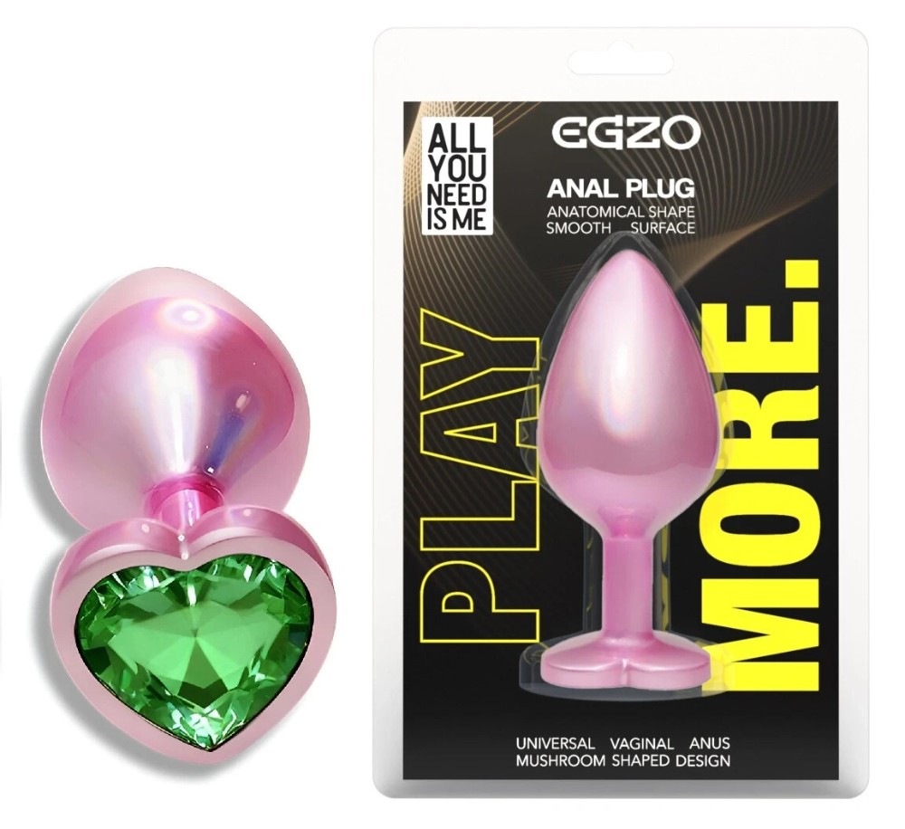 Анальная пробка EGZO Pink Perl Heart Plug Green, зеленый кристалл, сталь, размер S - зображення 1
