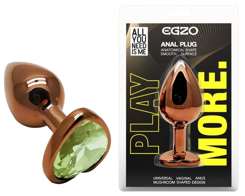 Анальная пробка EGZO Dark Gold Heart Plug S с кристаллом, металлическая, золотистая - зображення 1