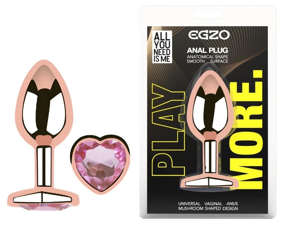 Анальная пробка EGZO Rose Gold Heart Plug S с розовым кристаллом, стальная - зображення 1