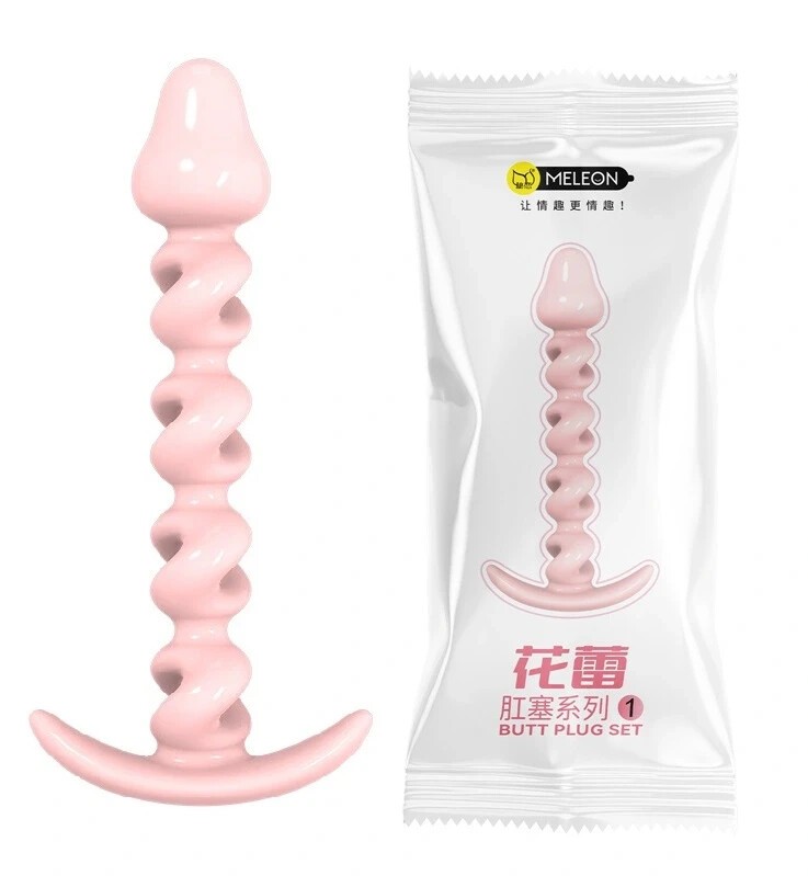Анальная пробка MELEON Flower Bud, рельефный плаг с изогнутым основанием, розовая - зображення 1